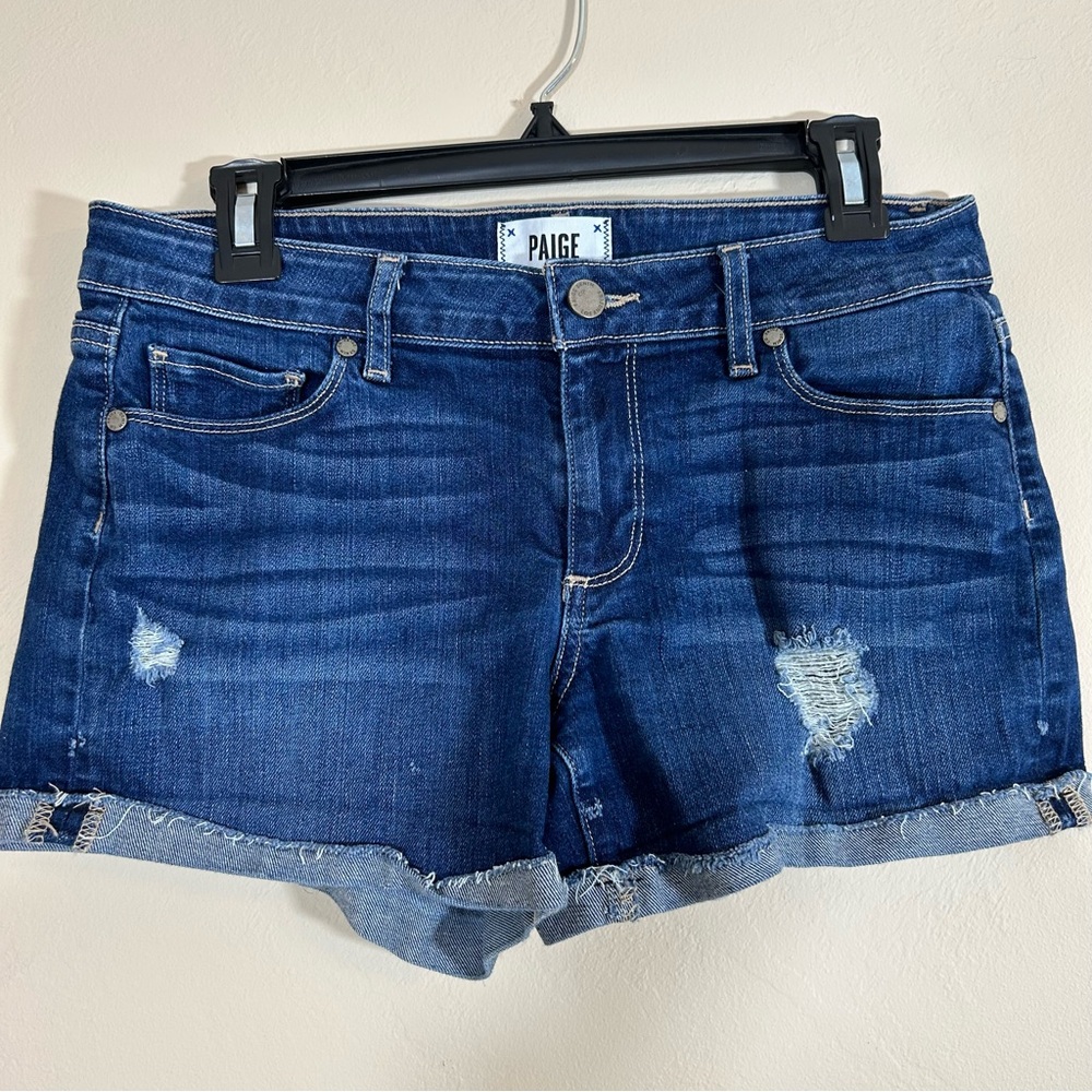 PAIGE Jimmy Jimmy Short in Klhoe Wash Distressed Denim Cuffed Jean Shorts 27